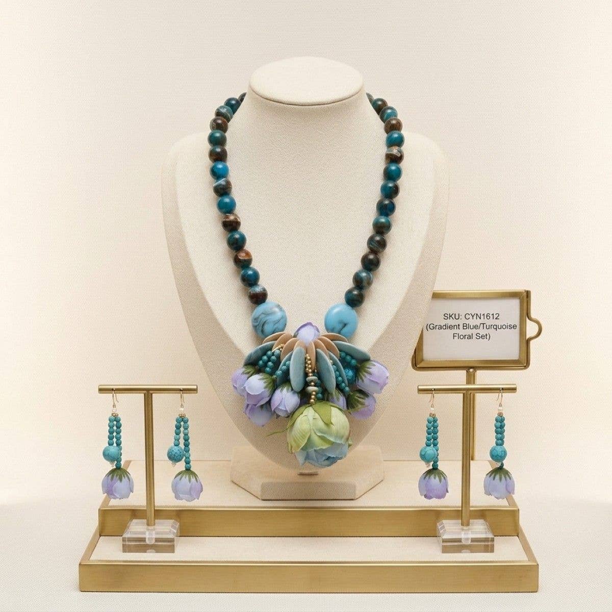 Turquoise Floral Garden Statement Bib Necklace