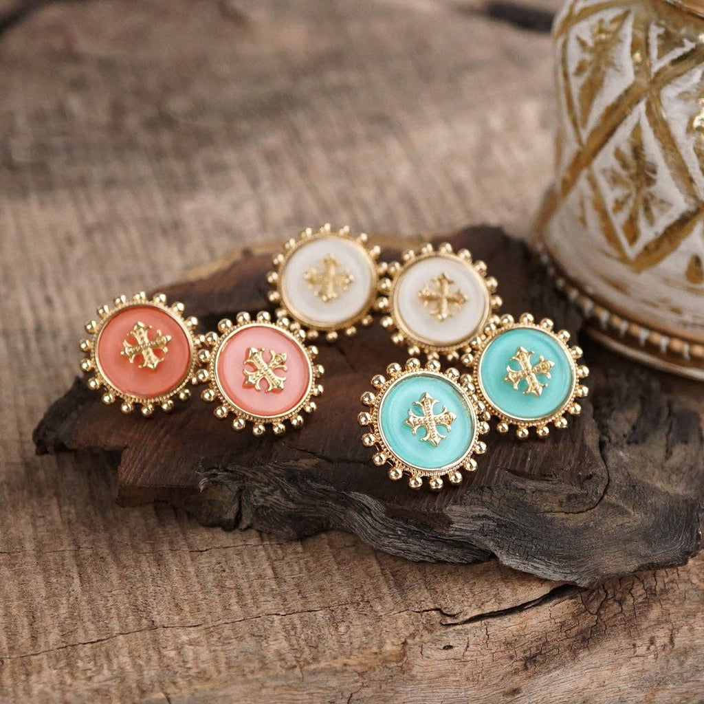 Sunlit Faith – Cross Medallion Stud Earrings