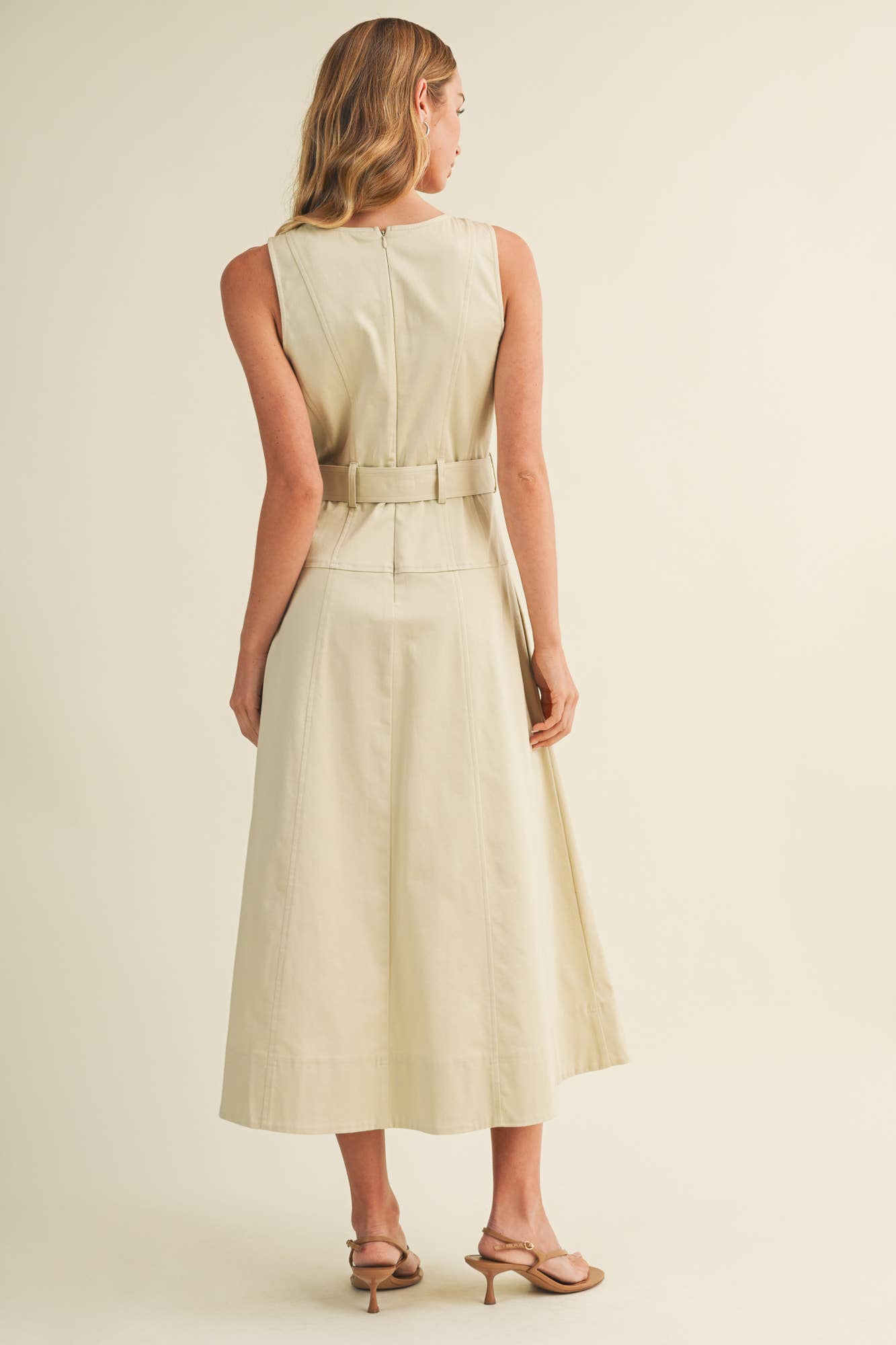 Buckle Belt Topstitch Maxi Dress