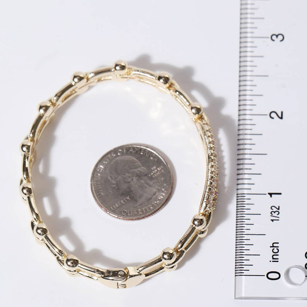 Linked Chain Gold CZ Pave Bar Bangle Bracelet