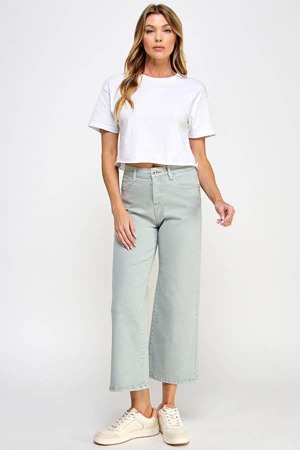 Hillary High Rise Crop Wide Leg Denim - Soft Gray