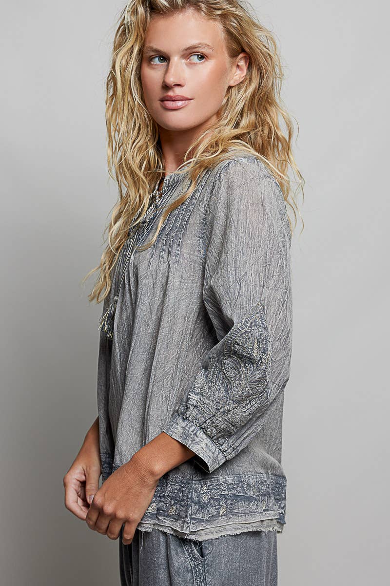 Larissa Embroidered Tassel Blouse