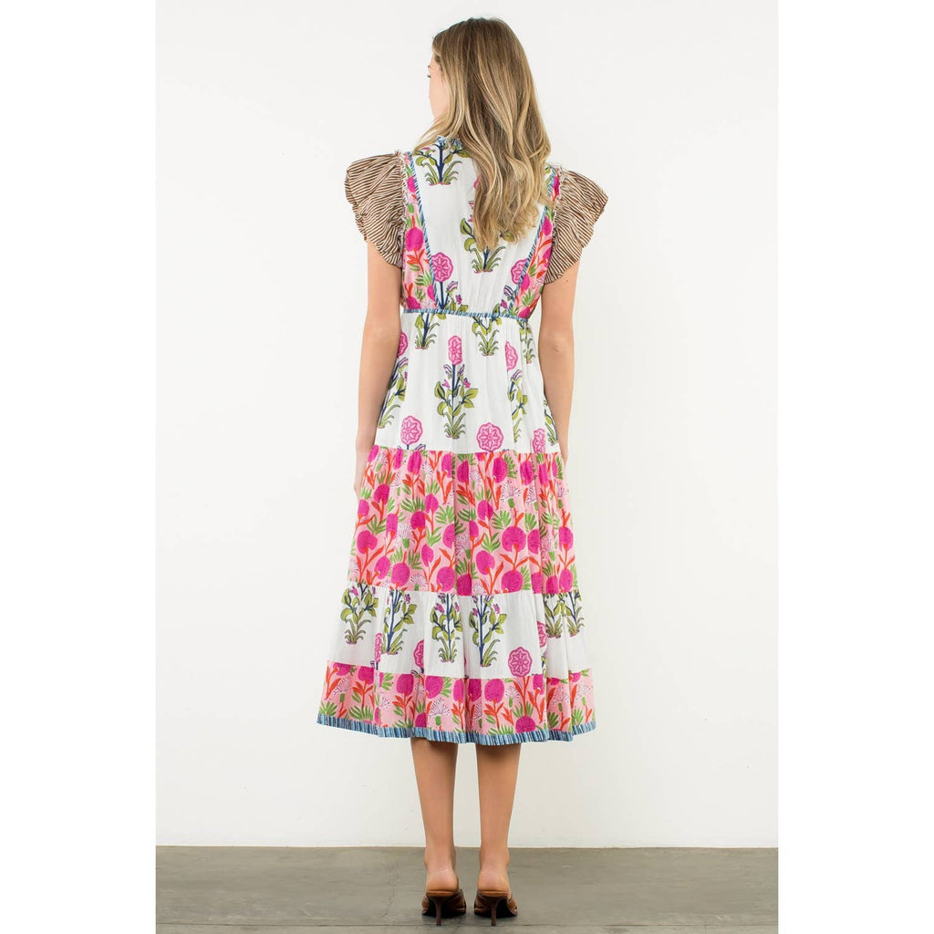 Flutter Sleeve Flower Maxi Dress