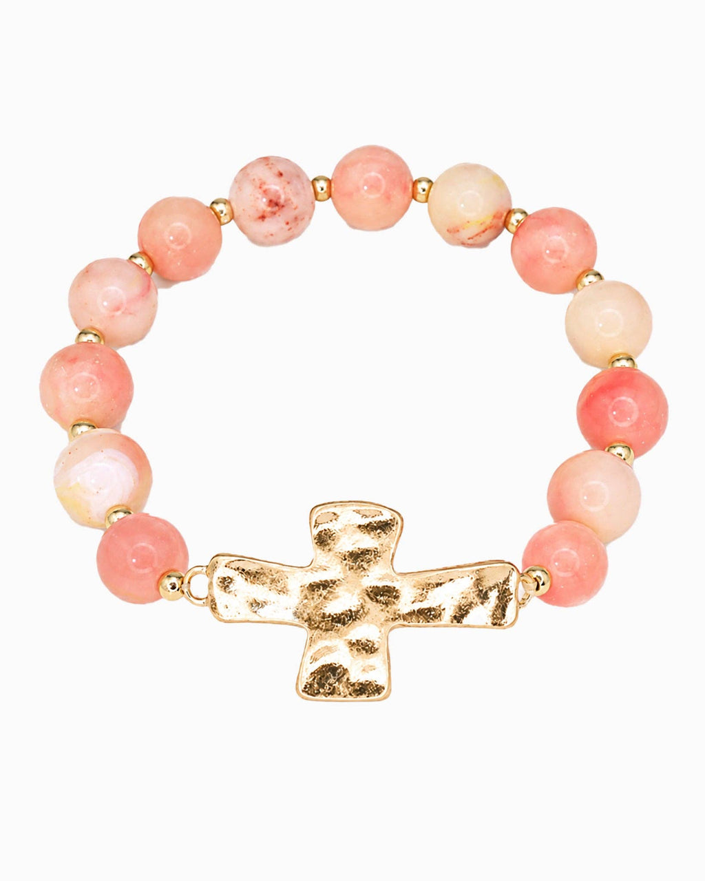 Hammered Cross Pendant Beaded Statement Bracelet - 5 Color