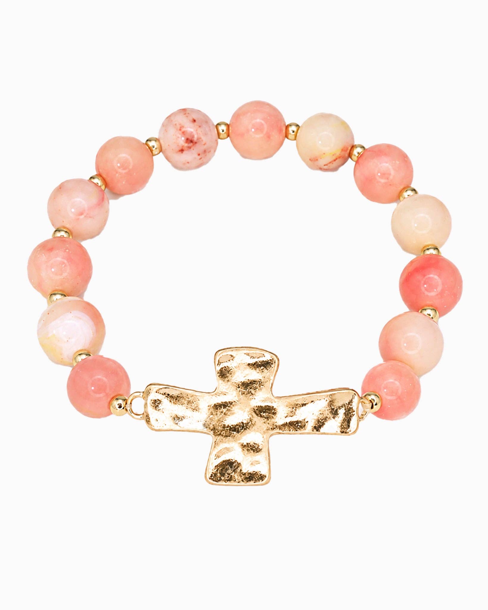 Hammered Cross Pendant Beaded Statement Bracelet - 5 Color