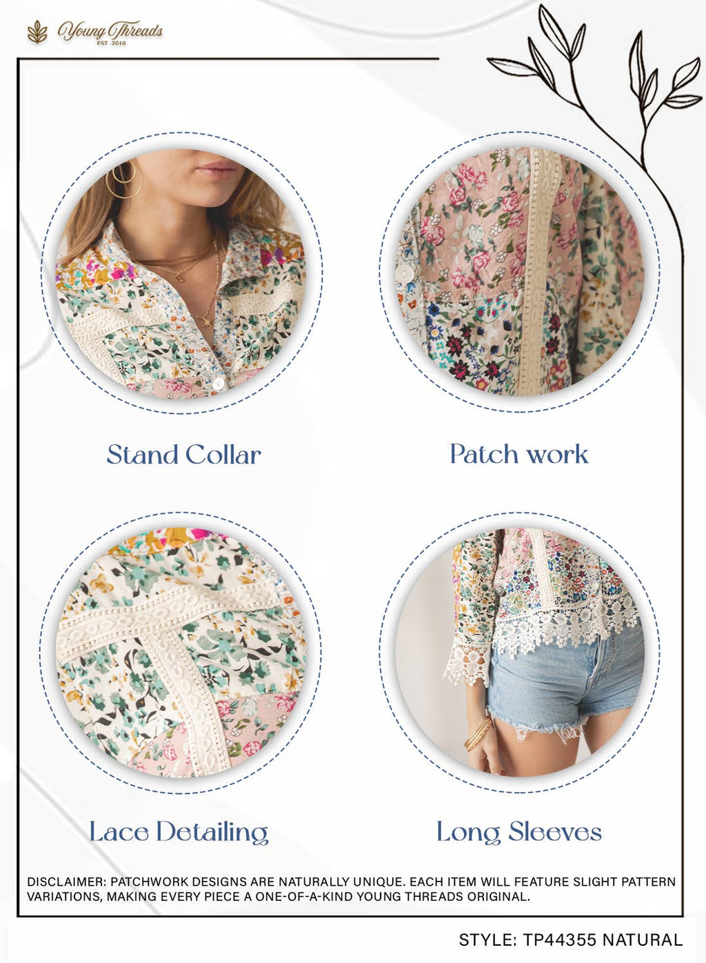 Boho Button Down Top Jacket in Multi Patchwork