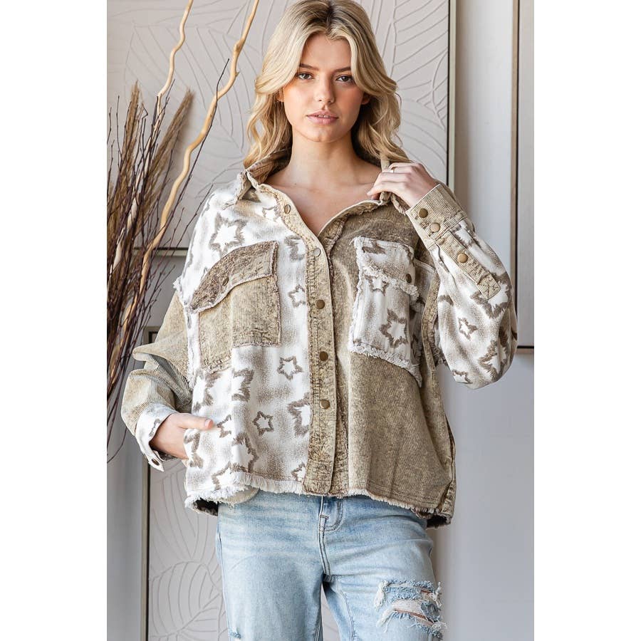 WASHED STAR PRINT CORDUROY MIX JACKET