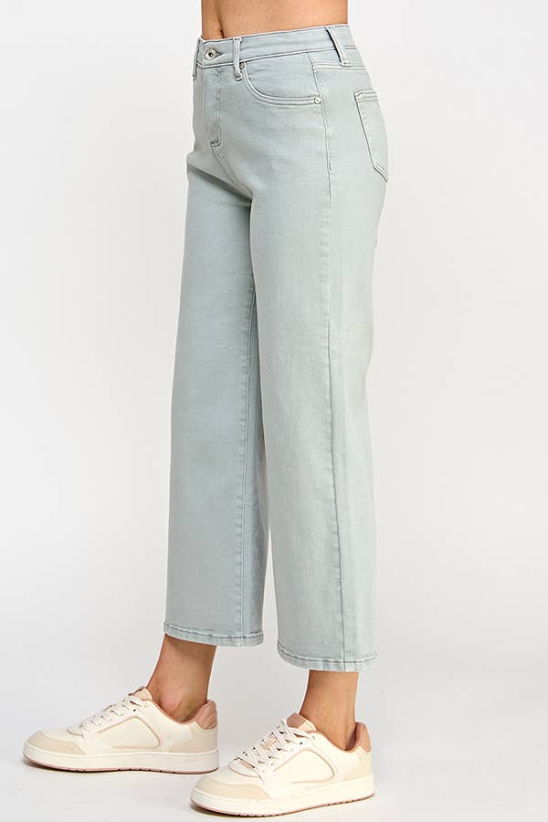 Hillary High Rise Crop Wide Leg Denim - Soft Gray