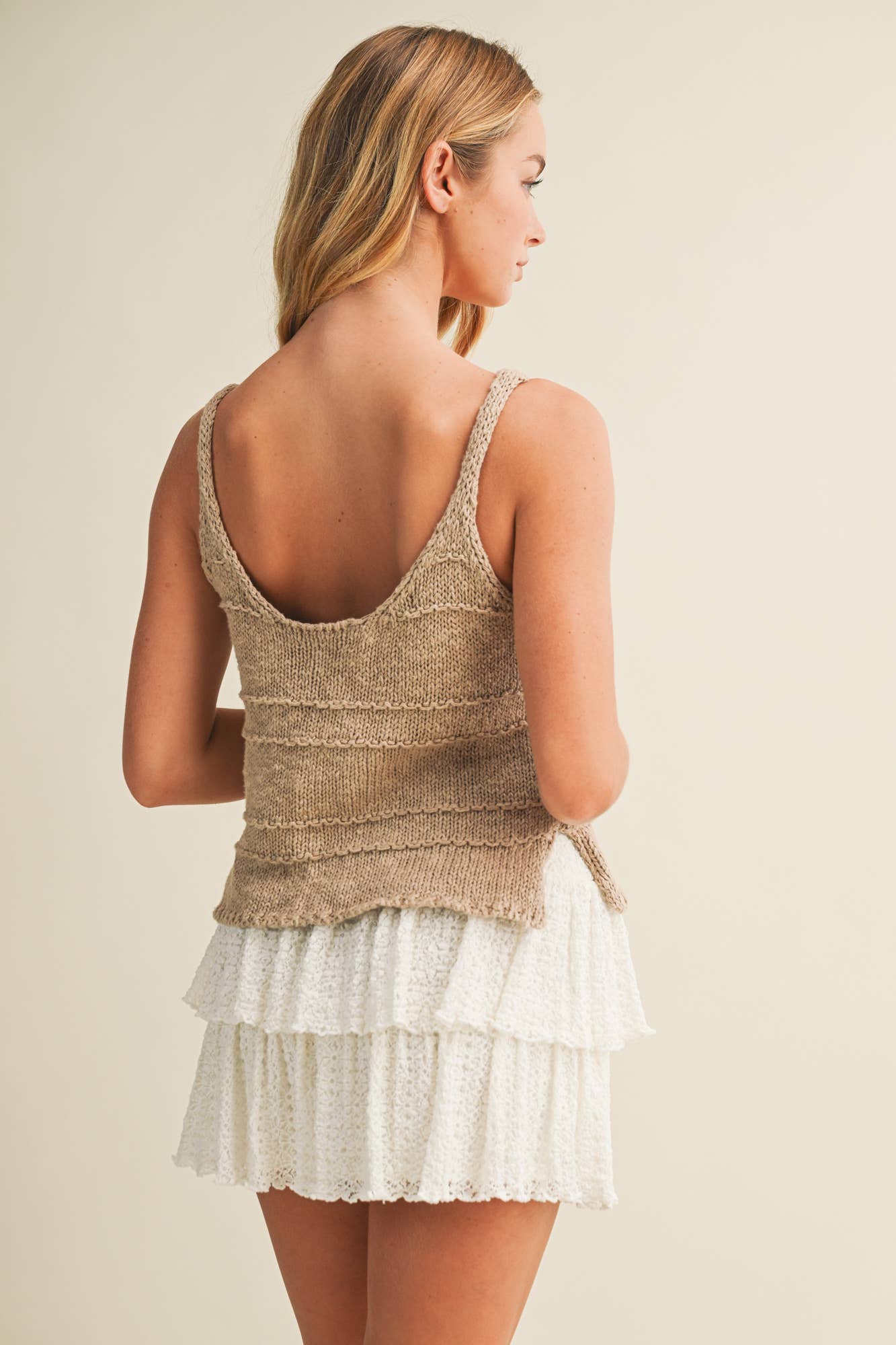 Tiered Textured Button-Front Sweater Knit Cami