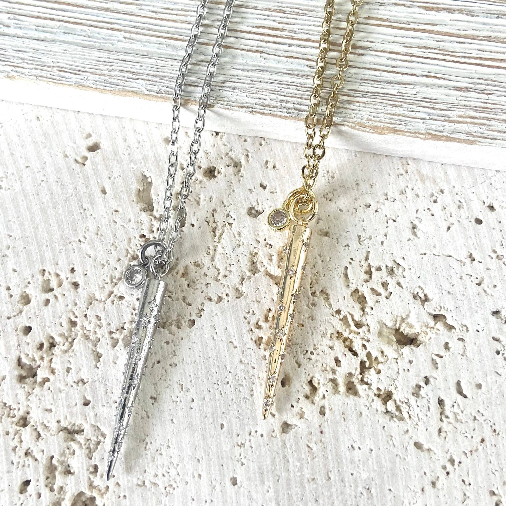 Spike Necklace w/ Clear Crystals