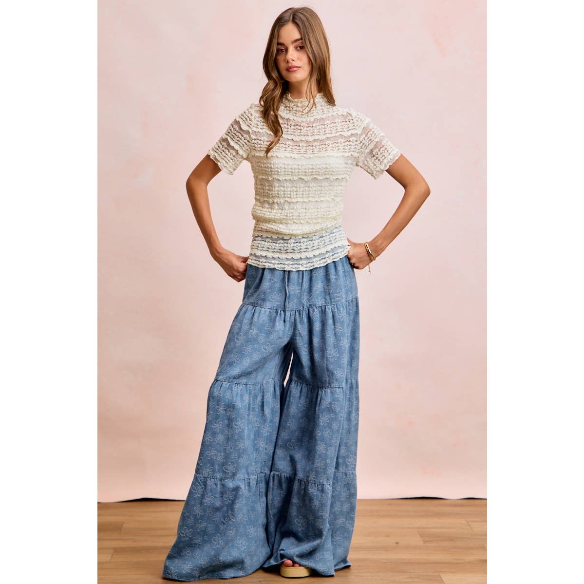 Daisy Tiered Floral Denim Pants