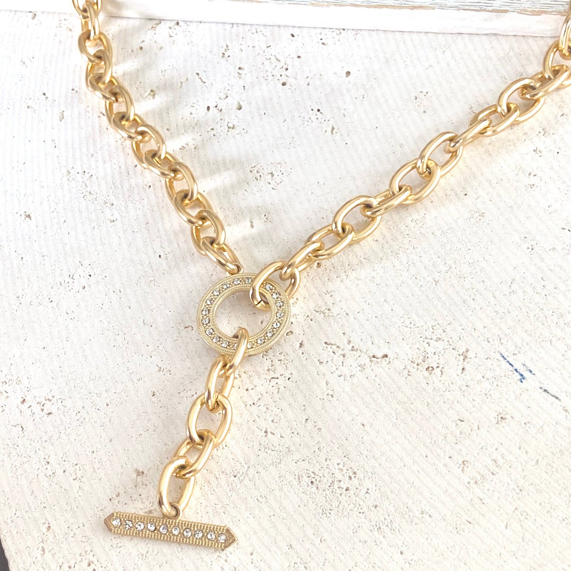 Chunky Y Chain Matte Gold Necklace 