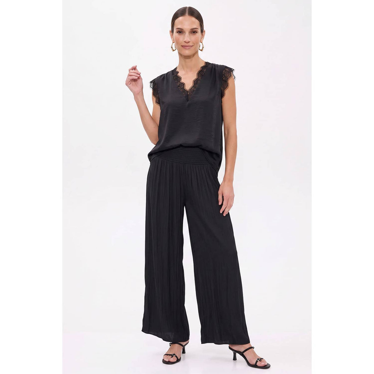 The Ismerie Lace Trim Satin Blouse