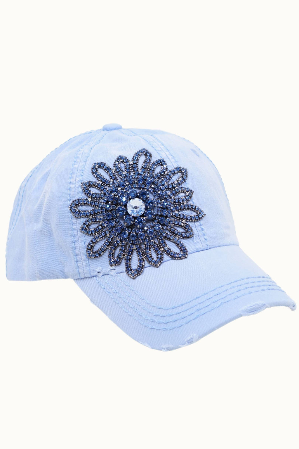 Sunflower Bejeweled Glitz Distressed Cap, Adjustable