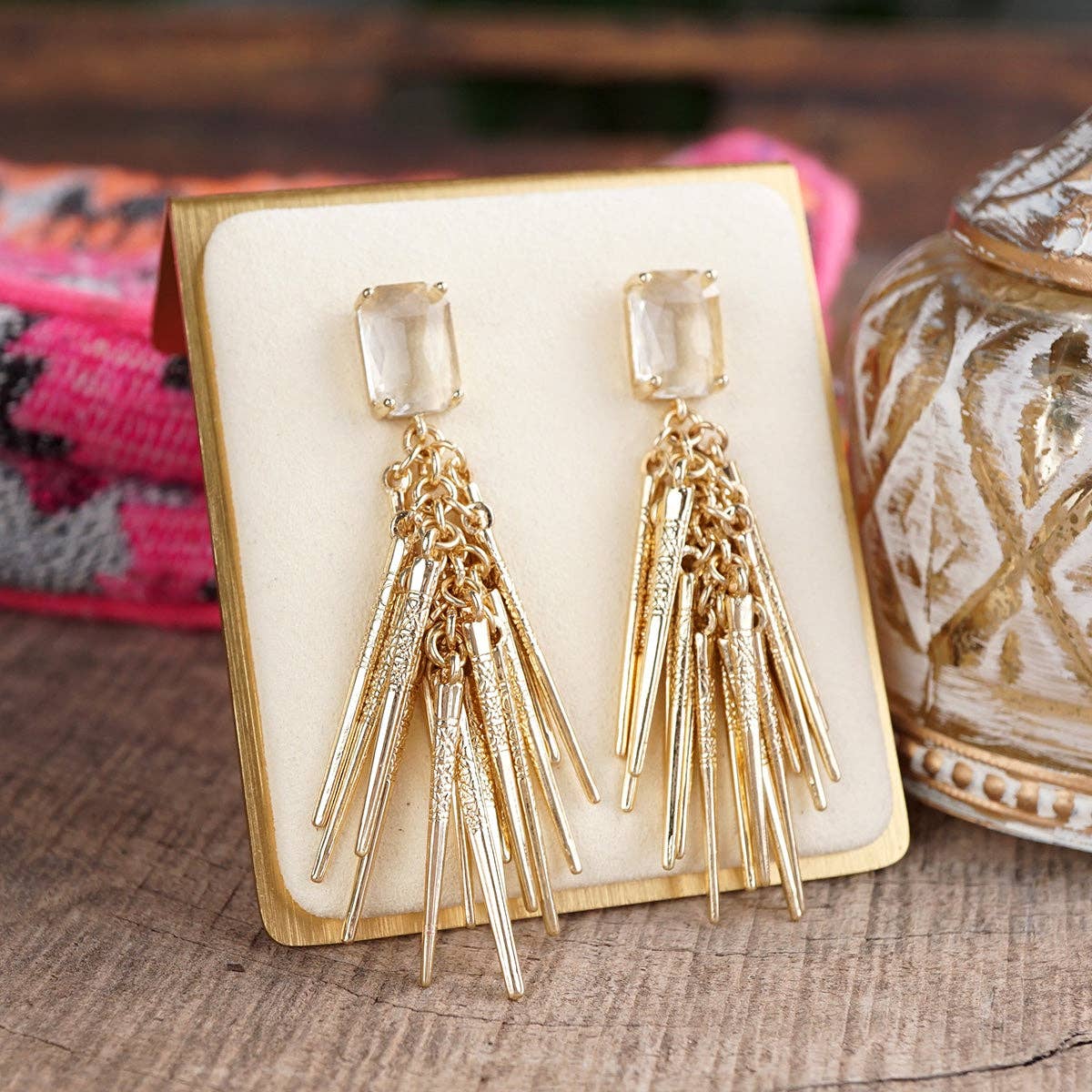Golden Cascade – Crystal Fringe Statement Earrings