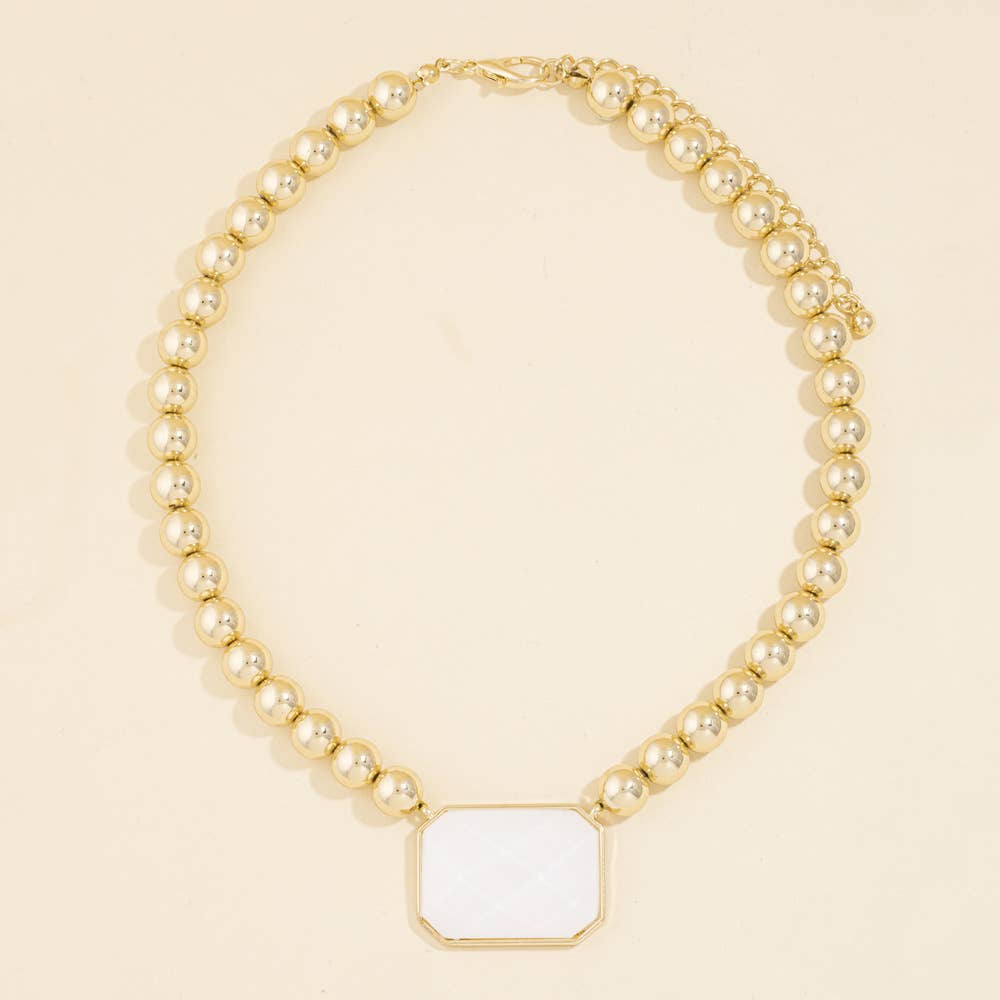 Bead Chain Necklace With Faceted Stone Pendant