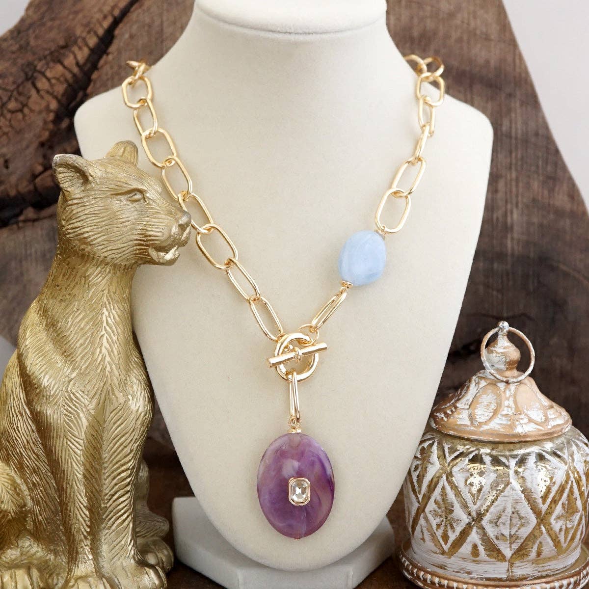 Prism Drift – Marbled Acrylic Stone Lariat Necklace