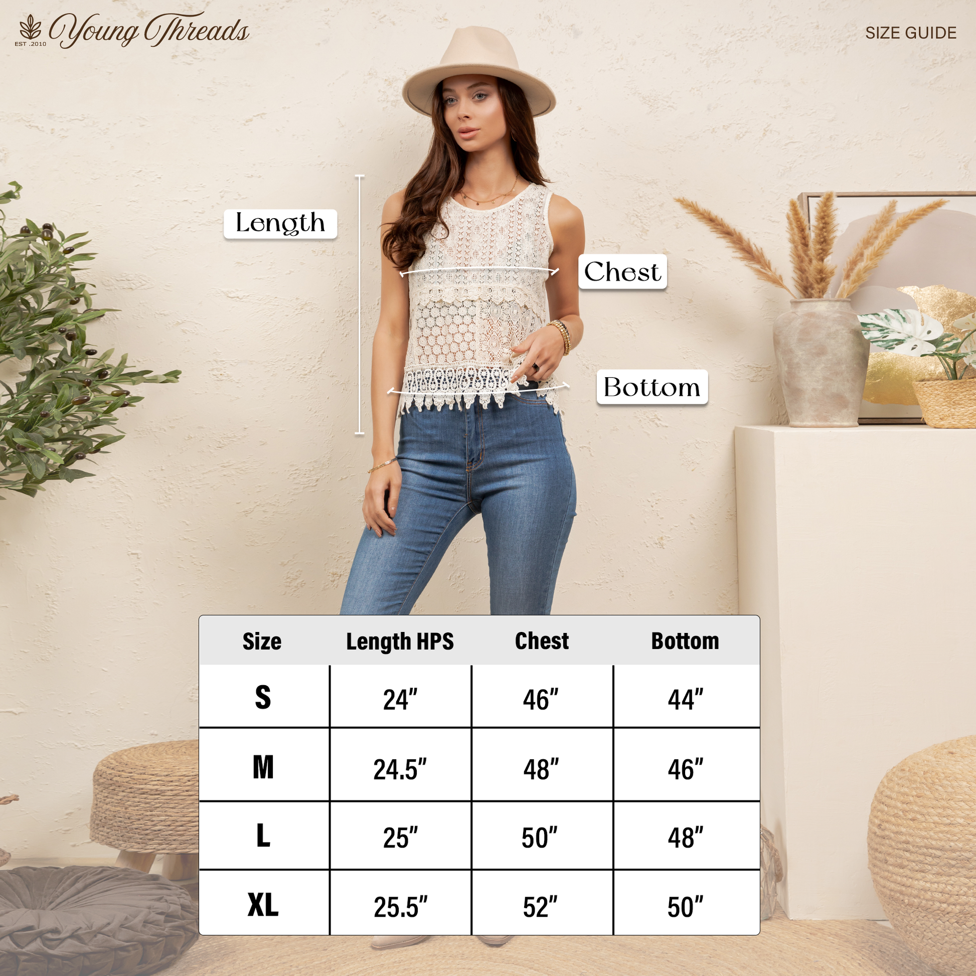 Ivory Tiered Lace Boho Tank Top