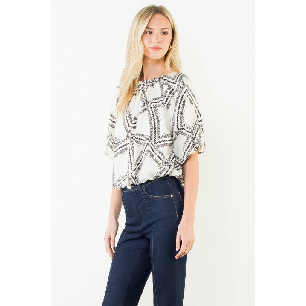 Short Sleeve Pattern Flowy Top