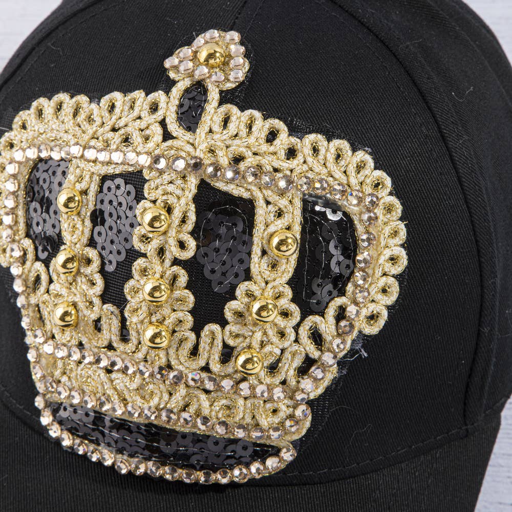 Sequin Crown Studded Cotton Baseball Cap