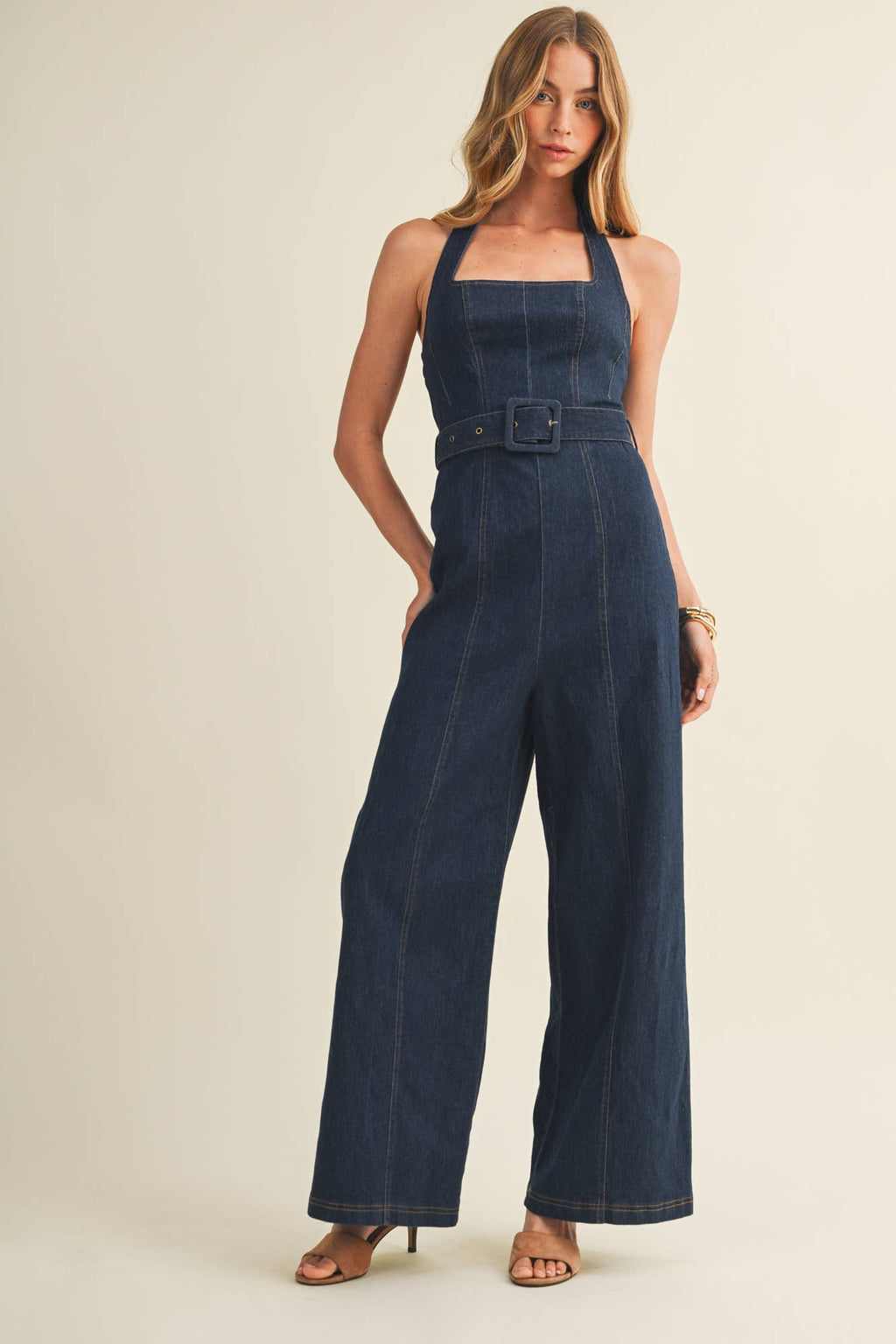 Square-Neck Halter Wide-Leg Jumpsuit
