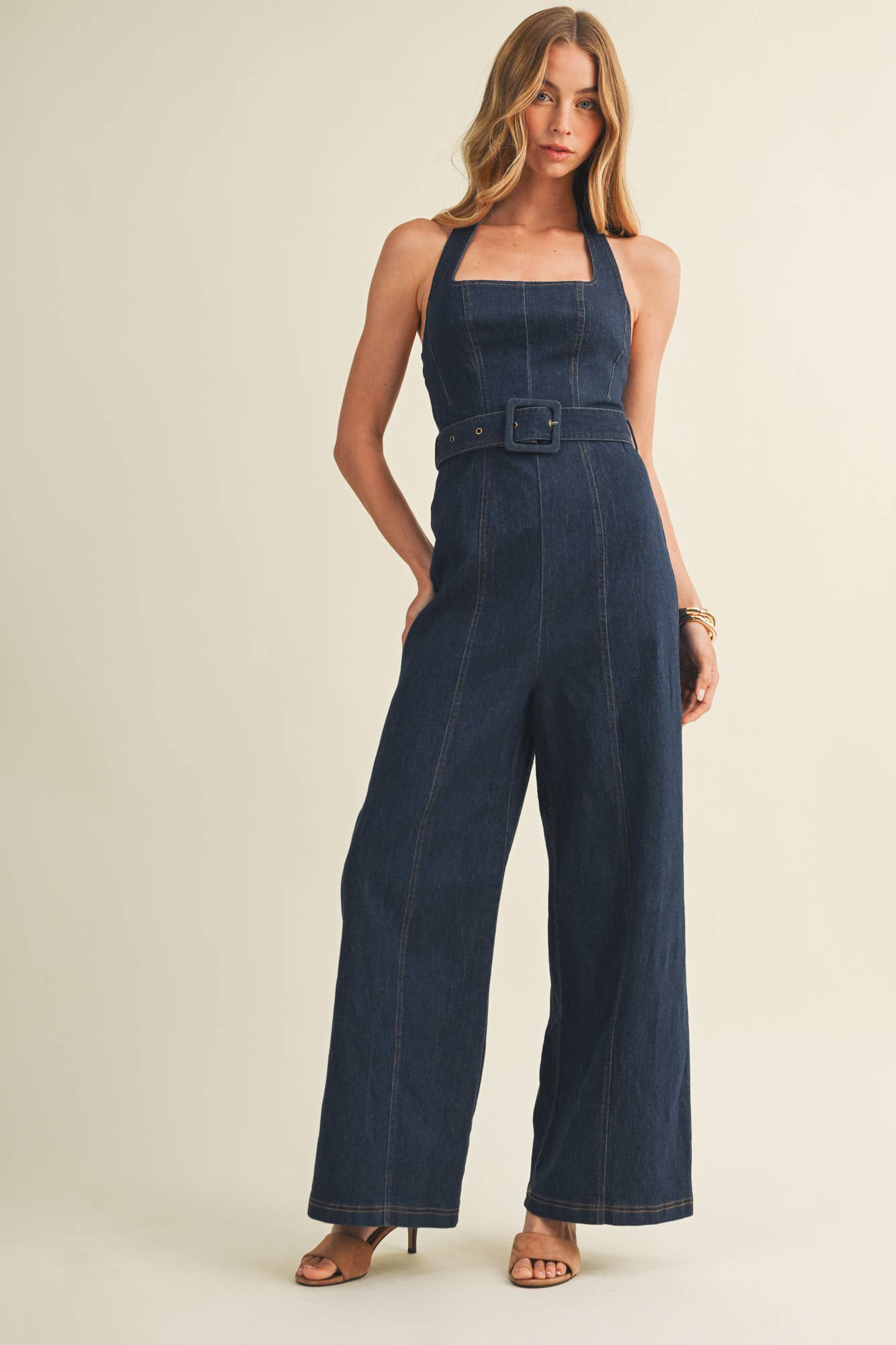 Square-Neck Halter Wide-Leg Jumpsuit