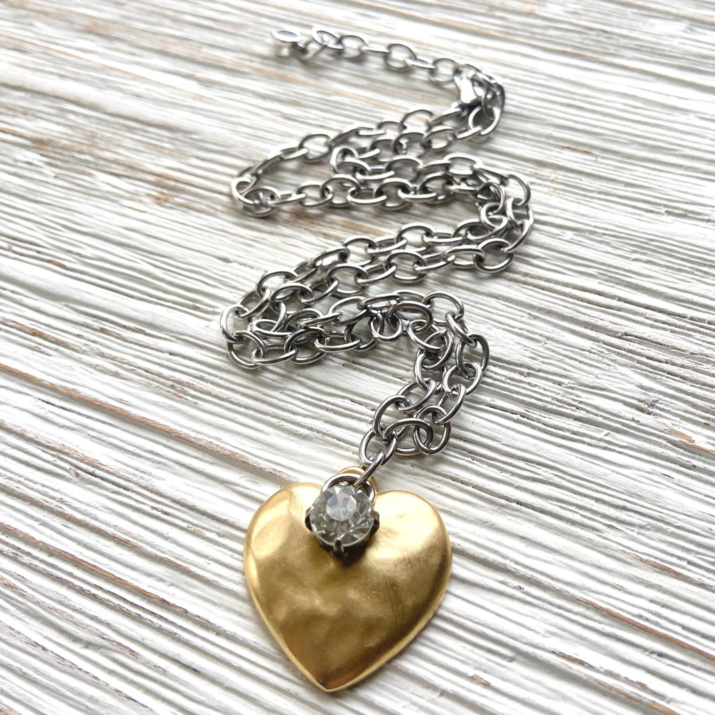 Hammered Heart + Mixed Metal Necklace