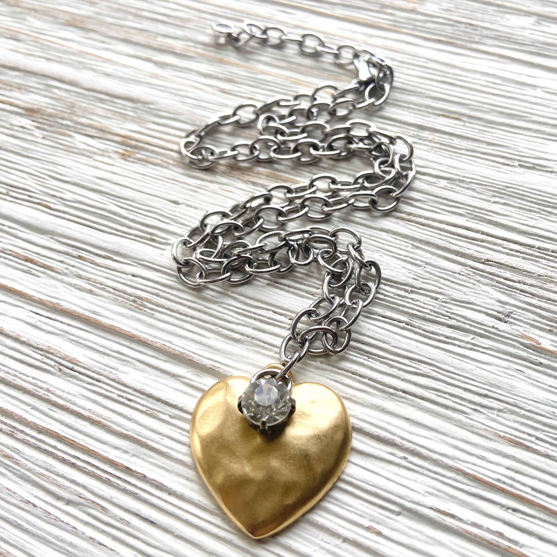 Hammered Heart + Mixed Metal Necklace