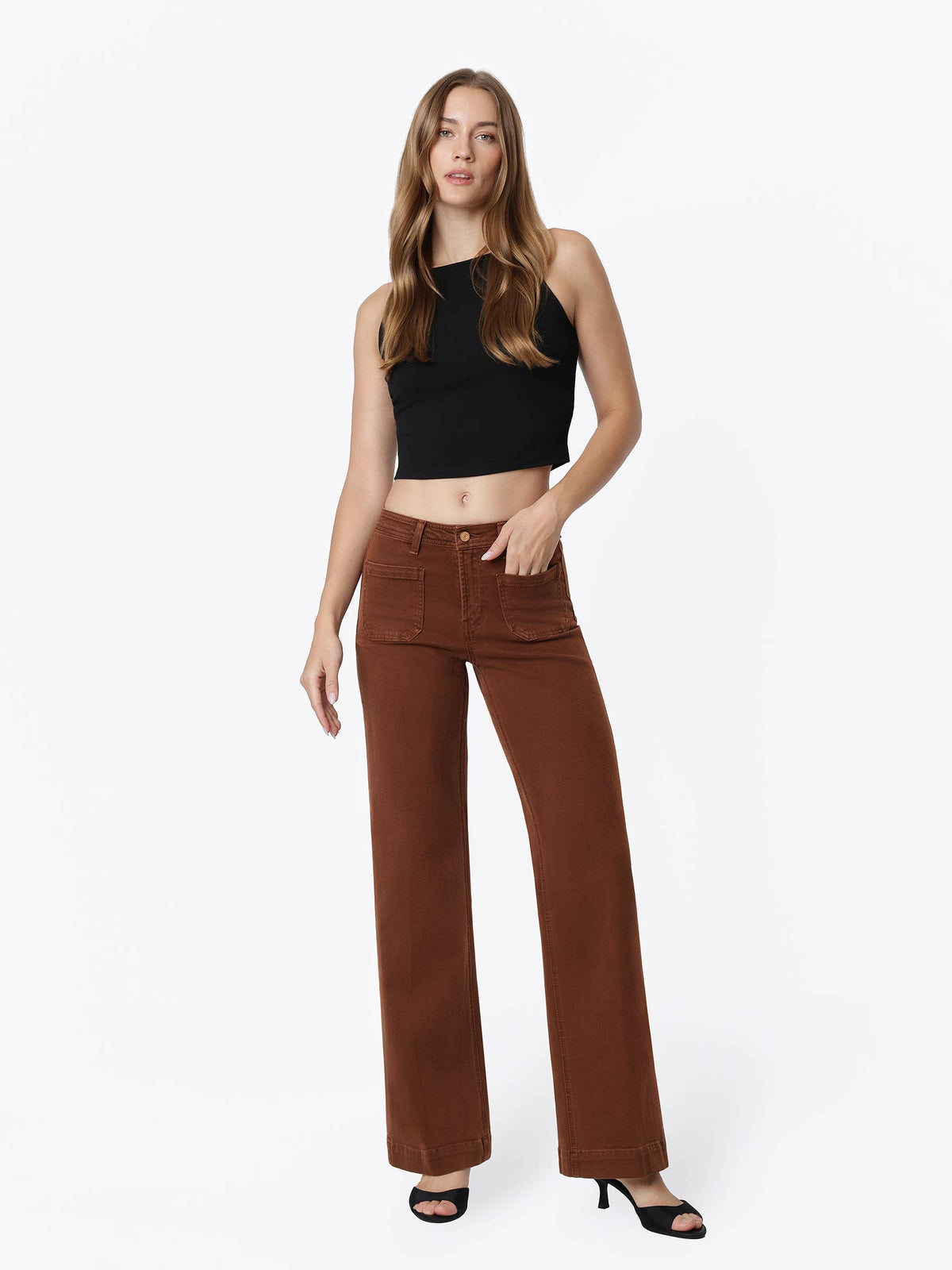 Cambria High Rise Patch Pocket Wide Jeans