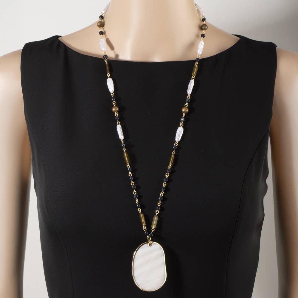 Mother Of Pearl Pendant Multi Bead Necklace