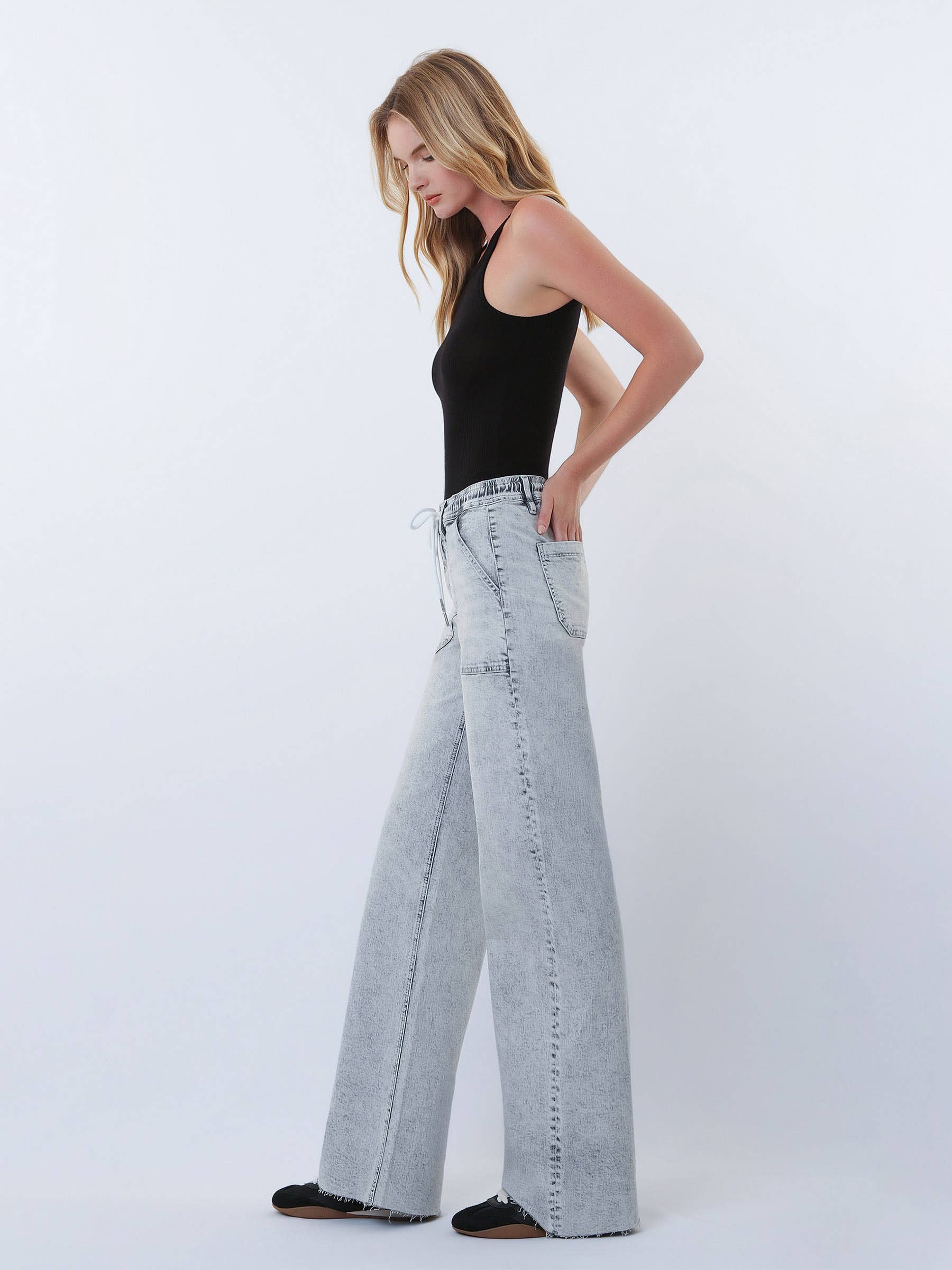 Marlow High Rise Drawstring Wide Leg Jeans