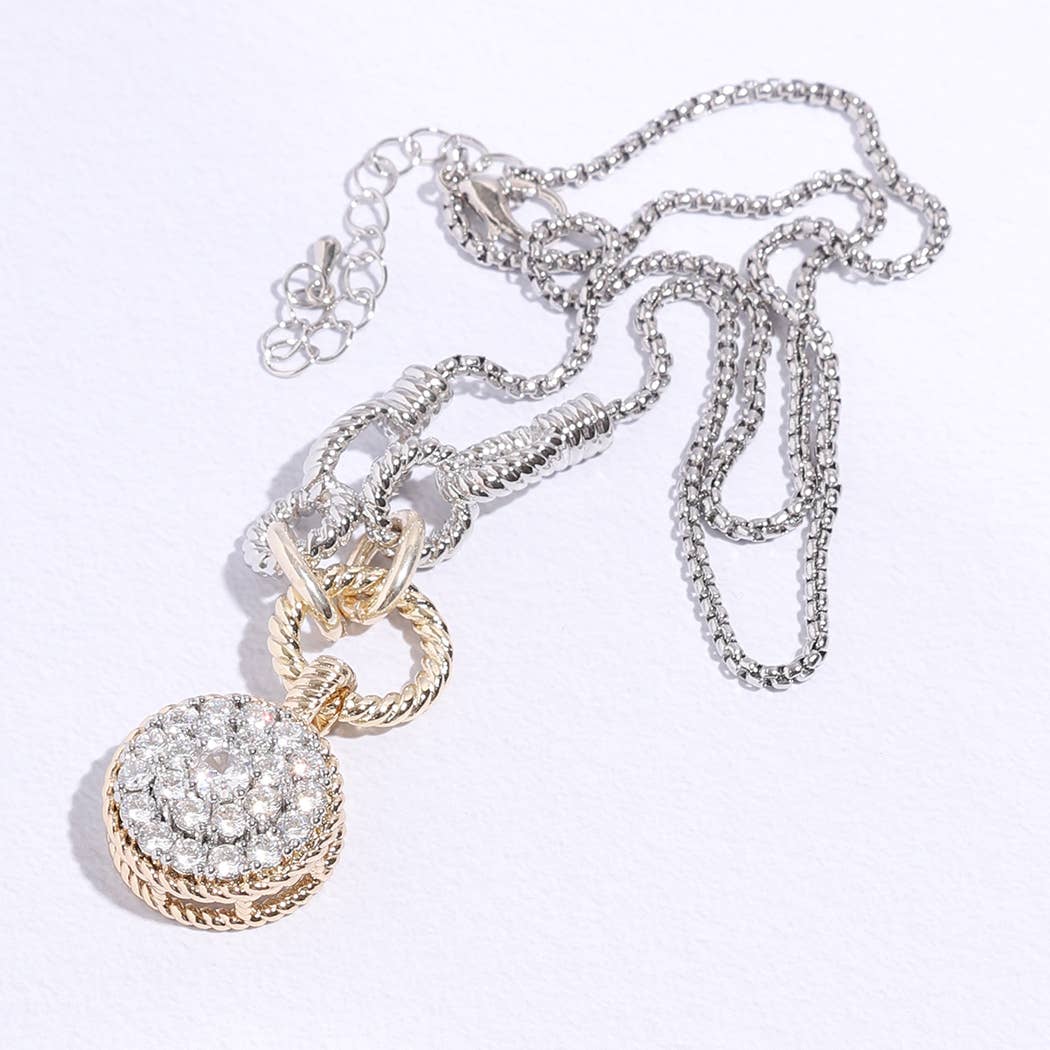 Round Pave Pendant Chain Necklace