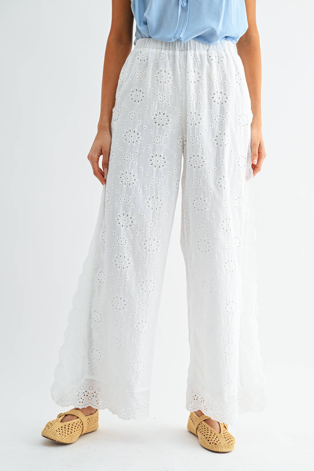 Broderie Anglaise Wide-Leg Trousers