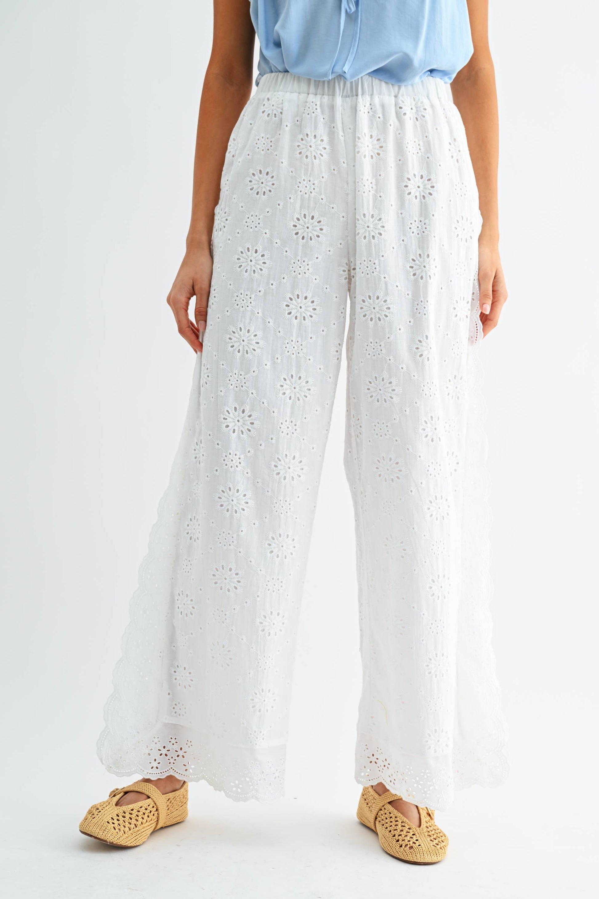 Broderie Anglaise Wide-Leg Trousers