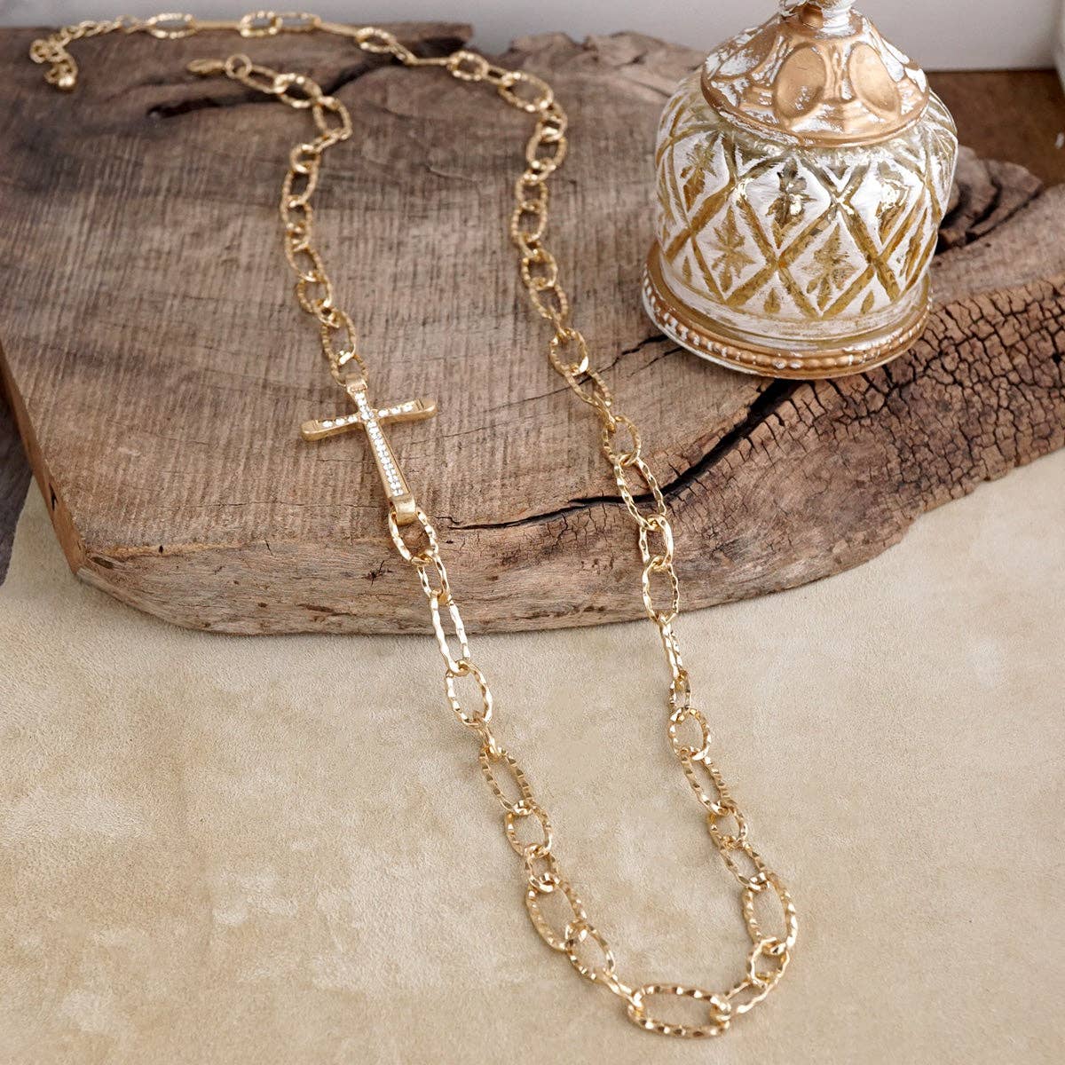 Side Cross Long Necklace - Gold Tone – Faithline