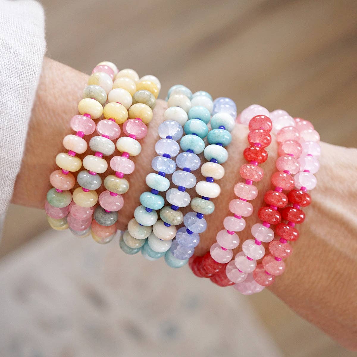 Sunlit Drift – Crackle Glass Rondelle Bracelet Set