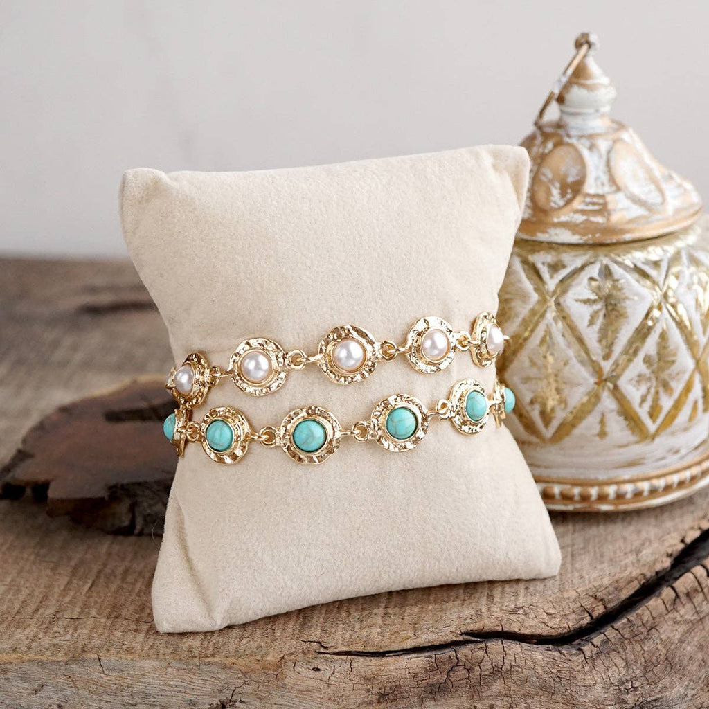 Cabochon Station Charm Necklace - Pearls Turquoise - Petite Glow
