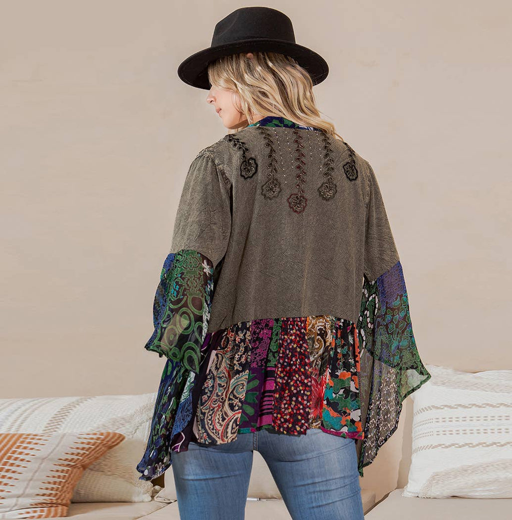Boho Mixed Print Flowy Summer Shrug Top
