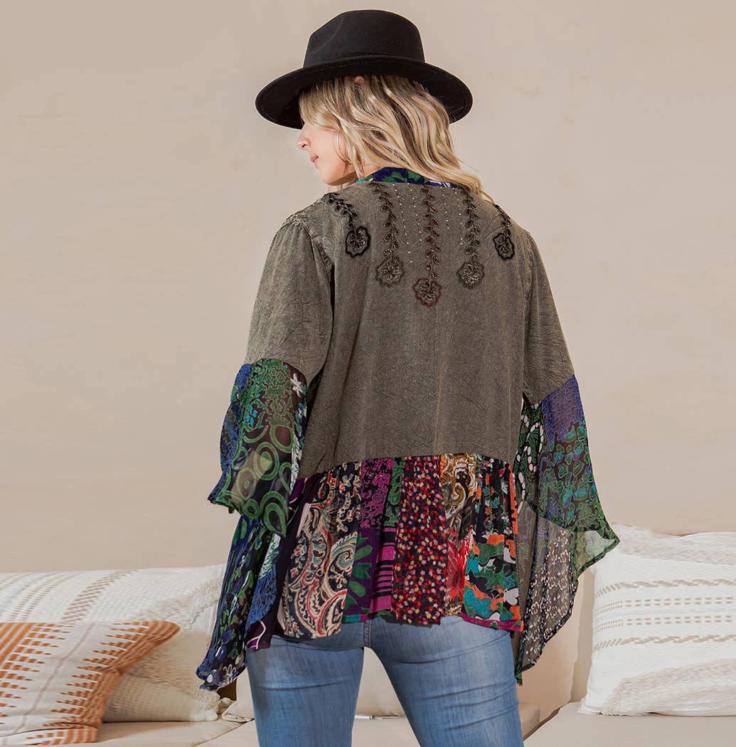 Boho Mixed Print Flowy Summer Shrug Top