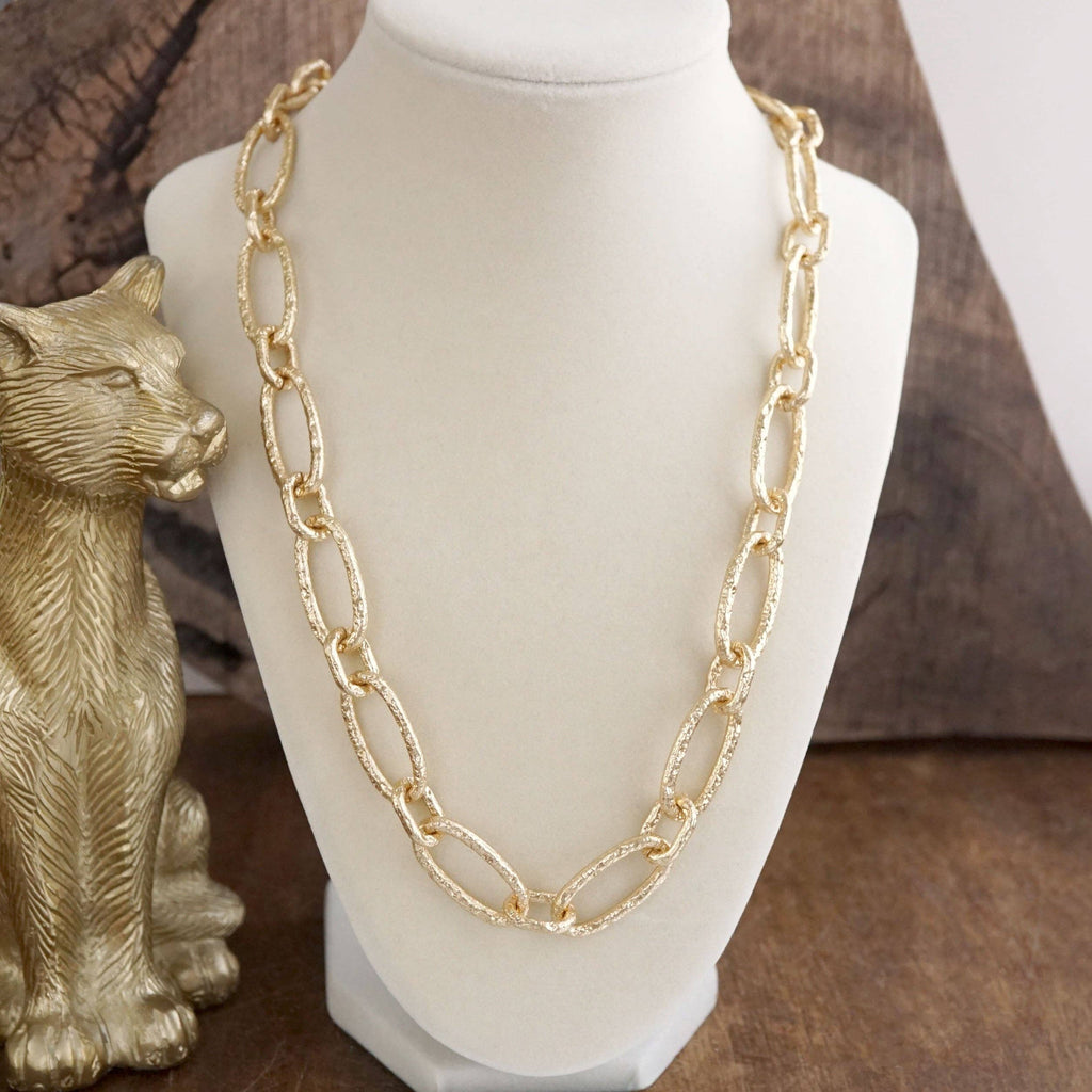 Chunky Statement Necklace – Elongated Textured Chain Necklace