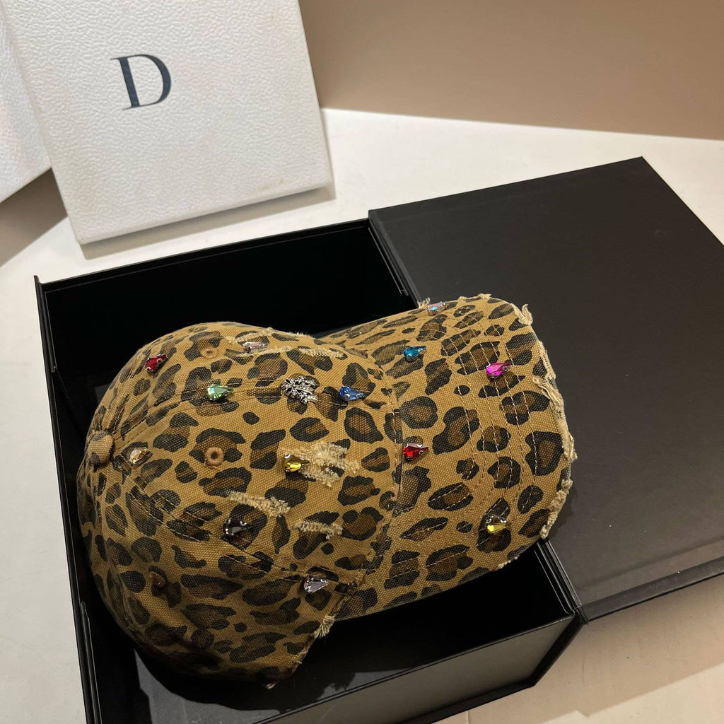 Jewelled Leopard Print Fashion Cap