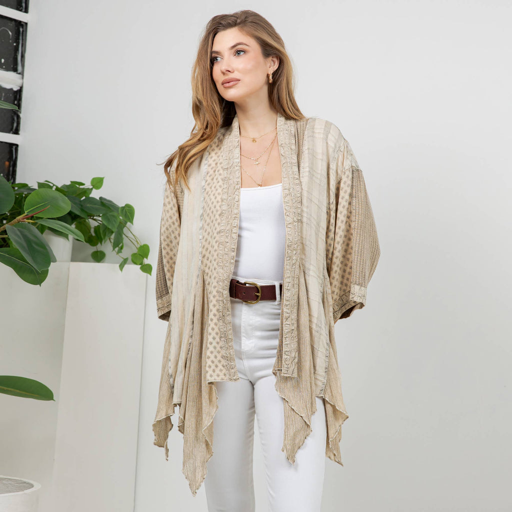 Boho Summer Lightweight Mixed Pattern Kimono Shrug Top