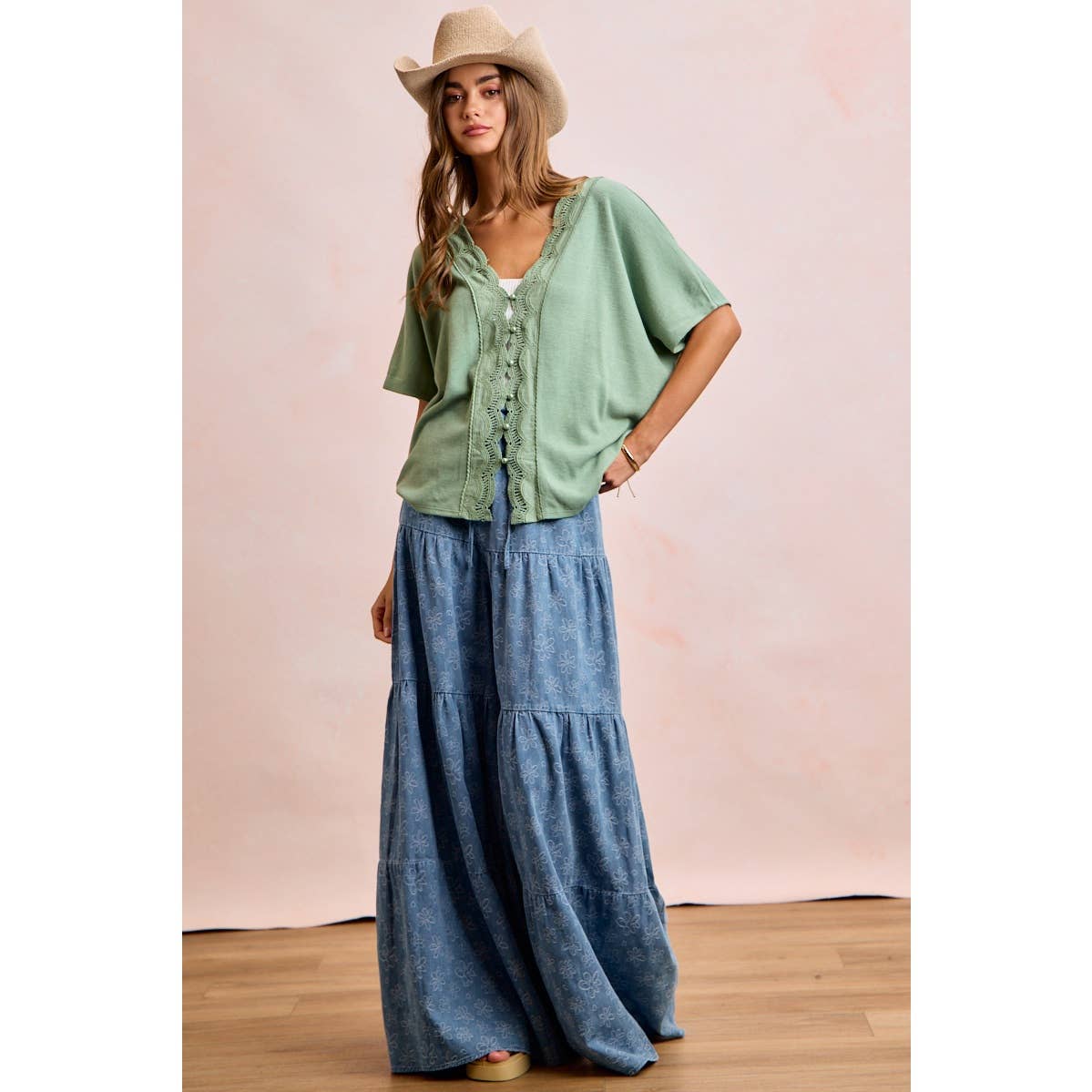 Daisy Tiered Floral Denim Pants