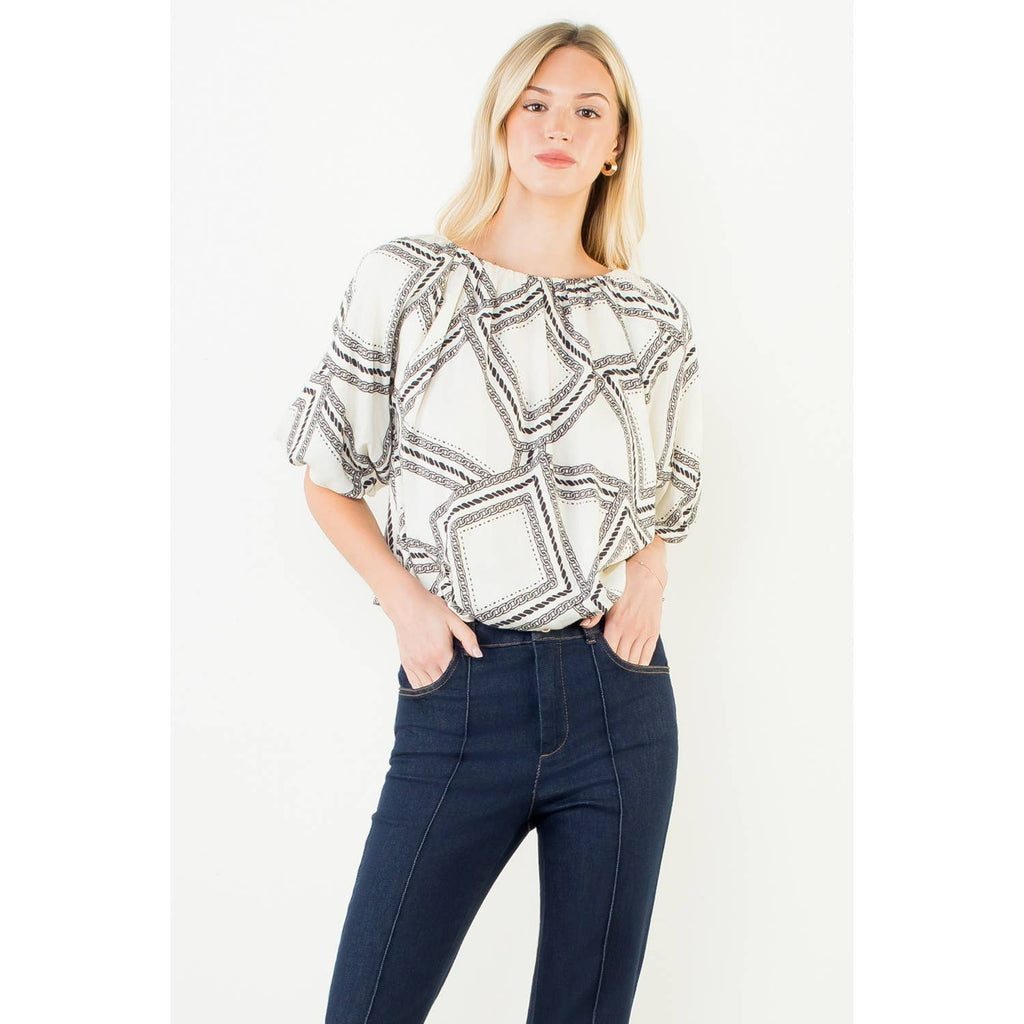 Short Sleeve Pattern Flowy Top