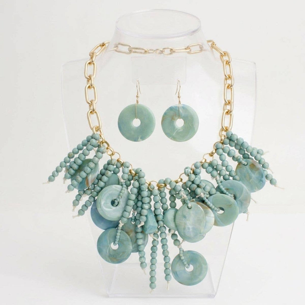 Turquoise Waterfall Fringe Tropical Necklace