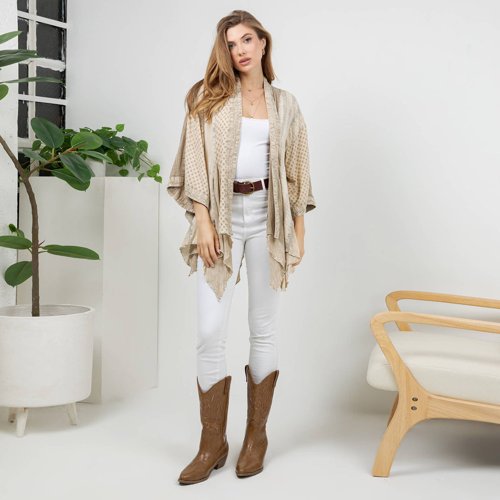 Boho Summer Lightweight Mixed Pattern Kimono Shrug Top