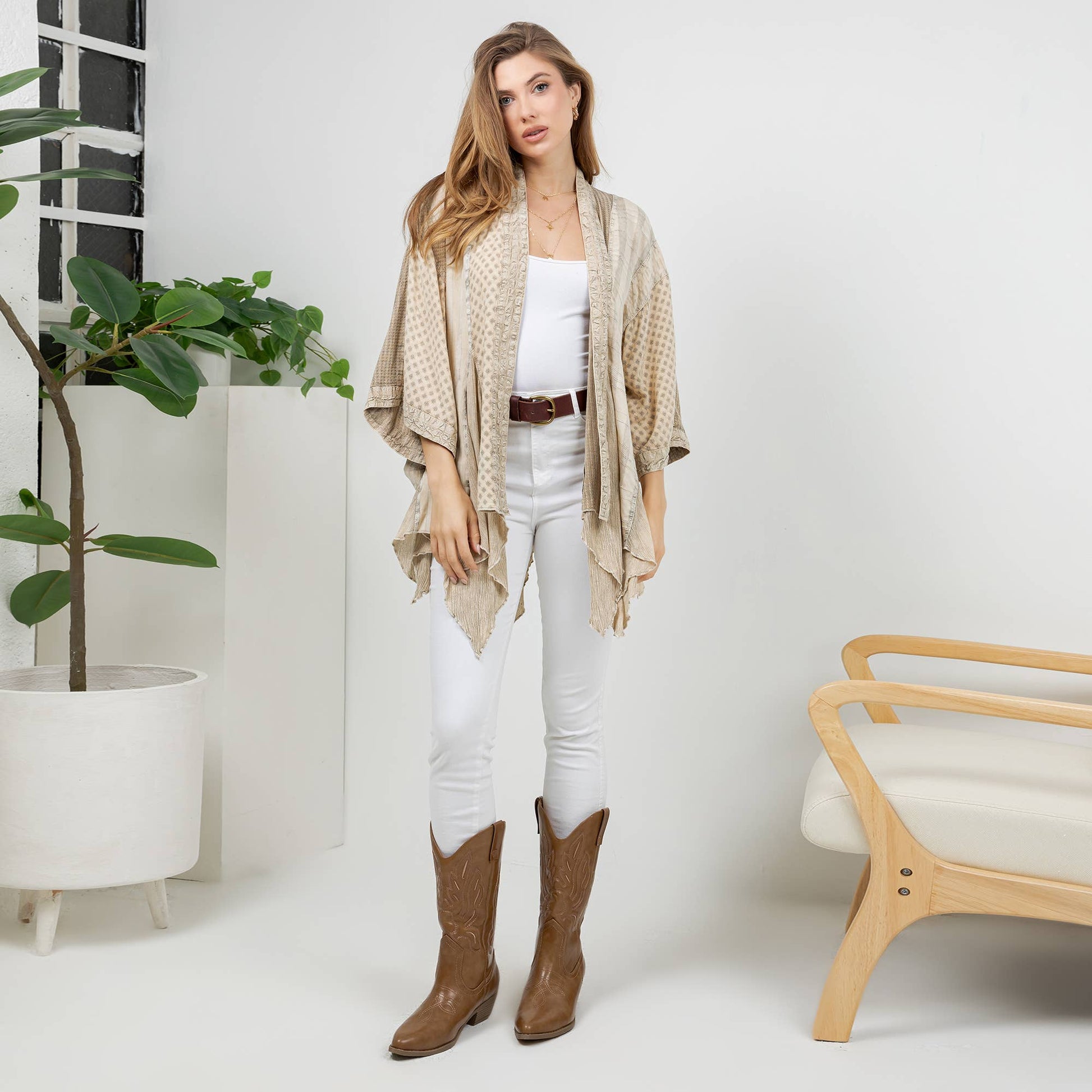 Boho Summer Lightweight Mixed Pattern Kimono Shrug Top