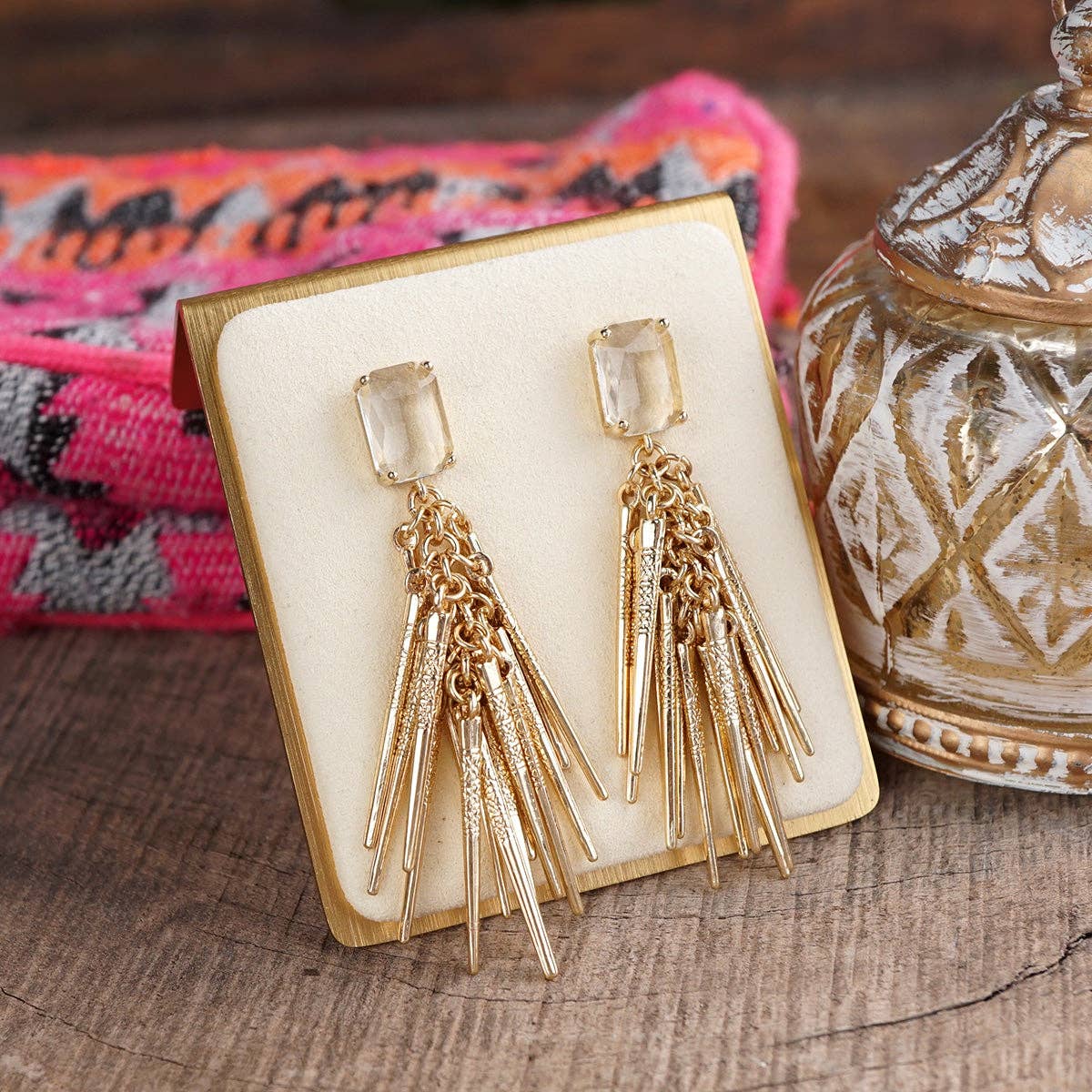 Golden Cascade – Crystal Fringe Statement Earrings