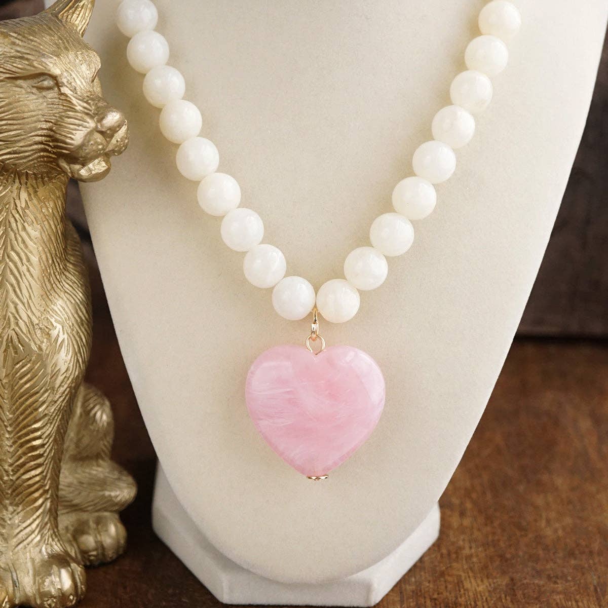 Sweet Tides – Chunky Beaded Heart Pendant Necklace