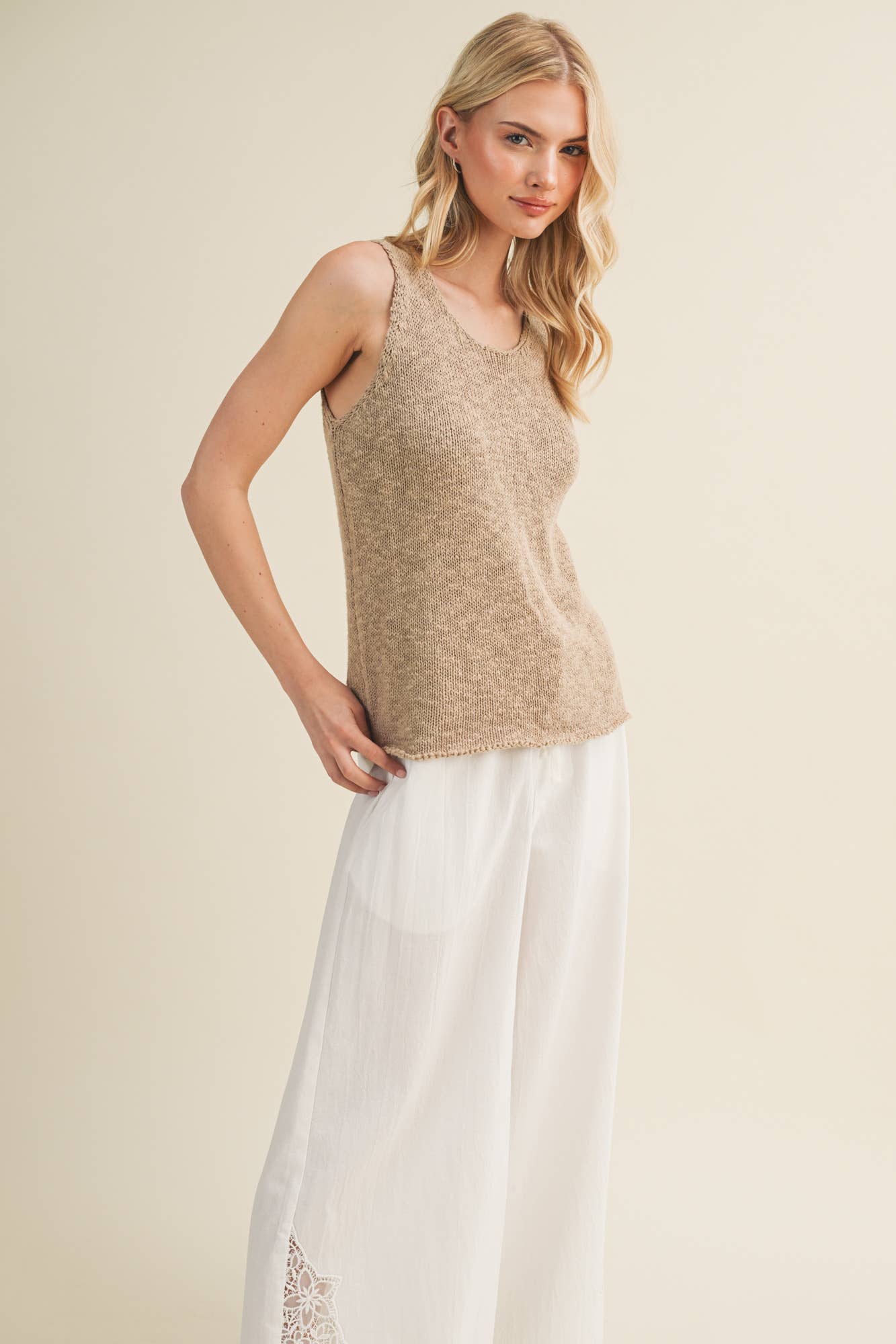 Textural Knit Raw-Edge Sleeveless Top